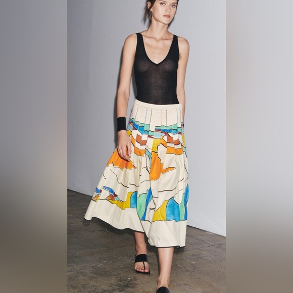 Zara Woman ZW Collection Printed Pleated Midi Skirt – Size XS - Picture 5 of 16